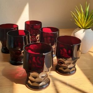 Ruby Red Georgian Honeycomb Glasses Six Set